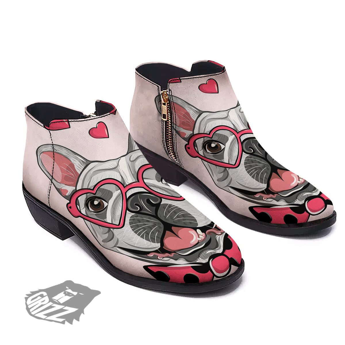 Pug With Glasses Cute Print Cute Ankle Boots-grizzshop