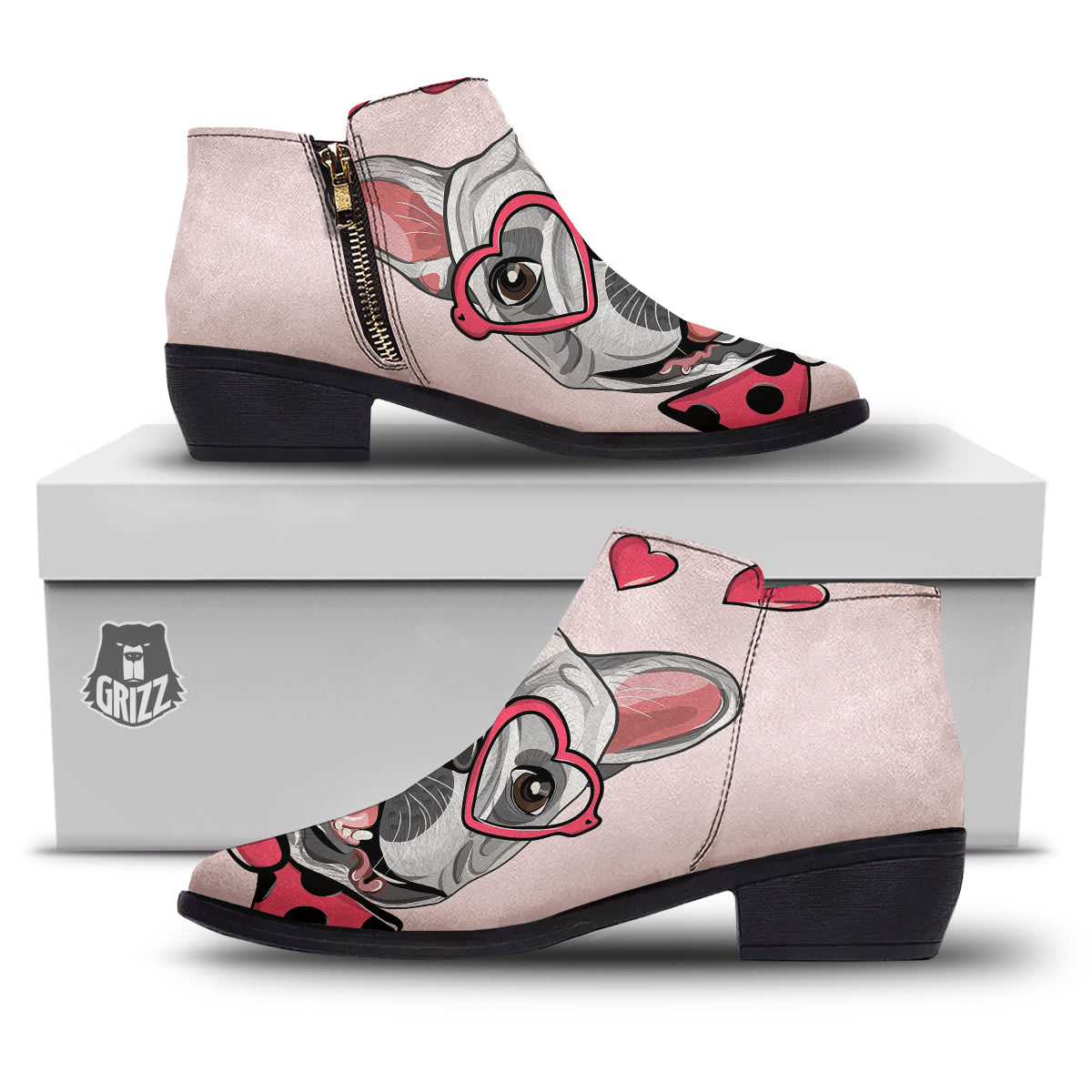 Pug With Glasses Cute Print Cute Ankle Boots-grizzshop