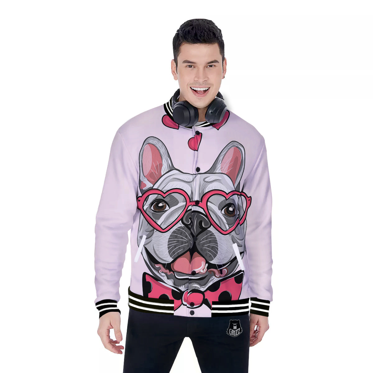 Pug With Glasses Cute Print Cute Baseball Jacket-grizzshop