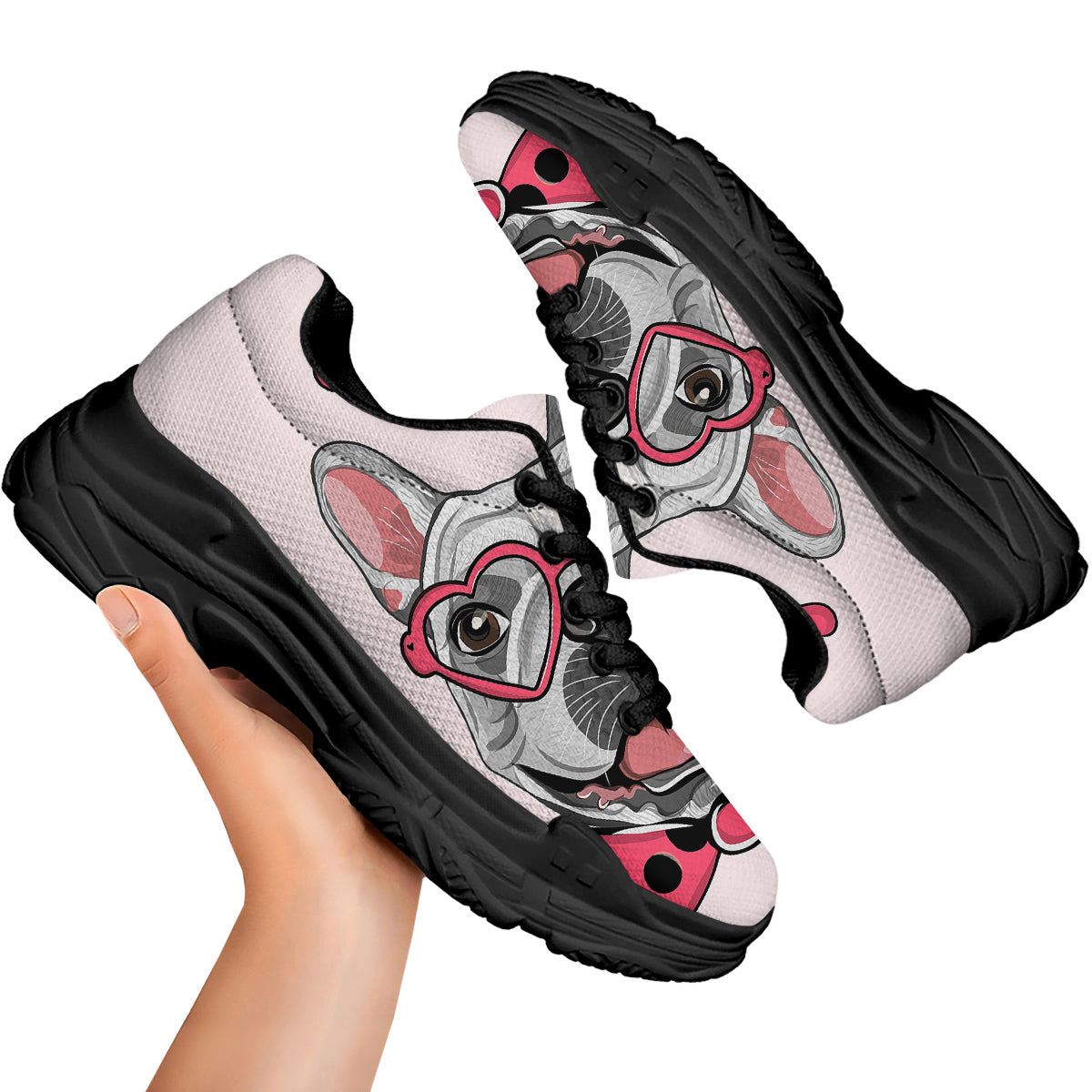 Pug With Glasses Cute Print Cute Black Chunky Shoes-grizzshop