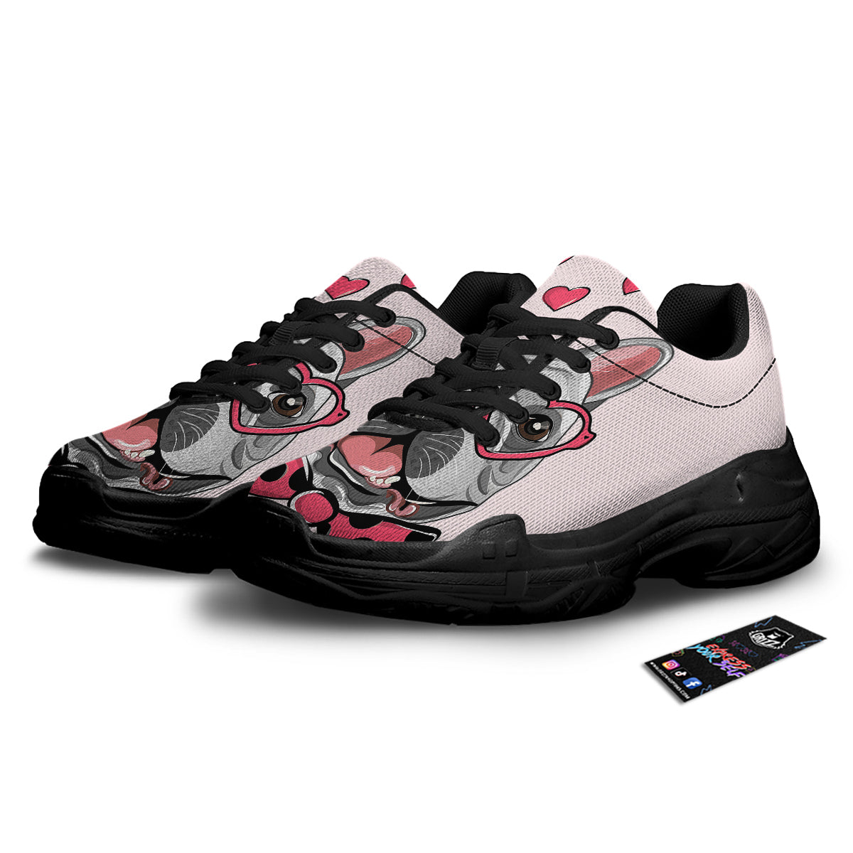Pug With Glasses Cute Print Cute Black Chunky Shoes-grizzshop