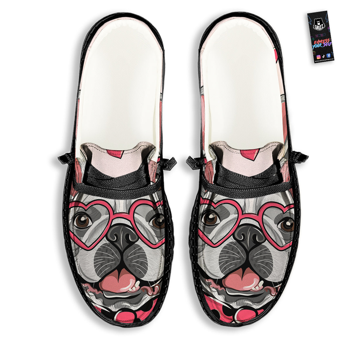 Pug With Glasses Cute Print Cute Black Loafers-grizzshop