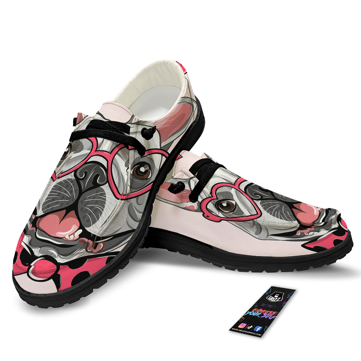 Pug With Glasses Cute Print Cute Black Loafers-grizzshop