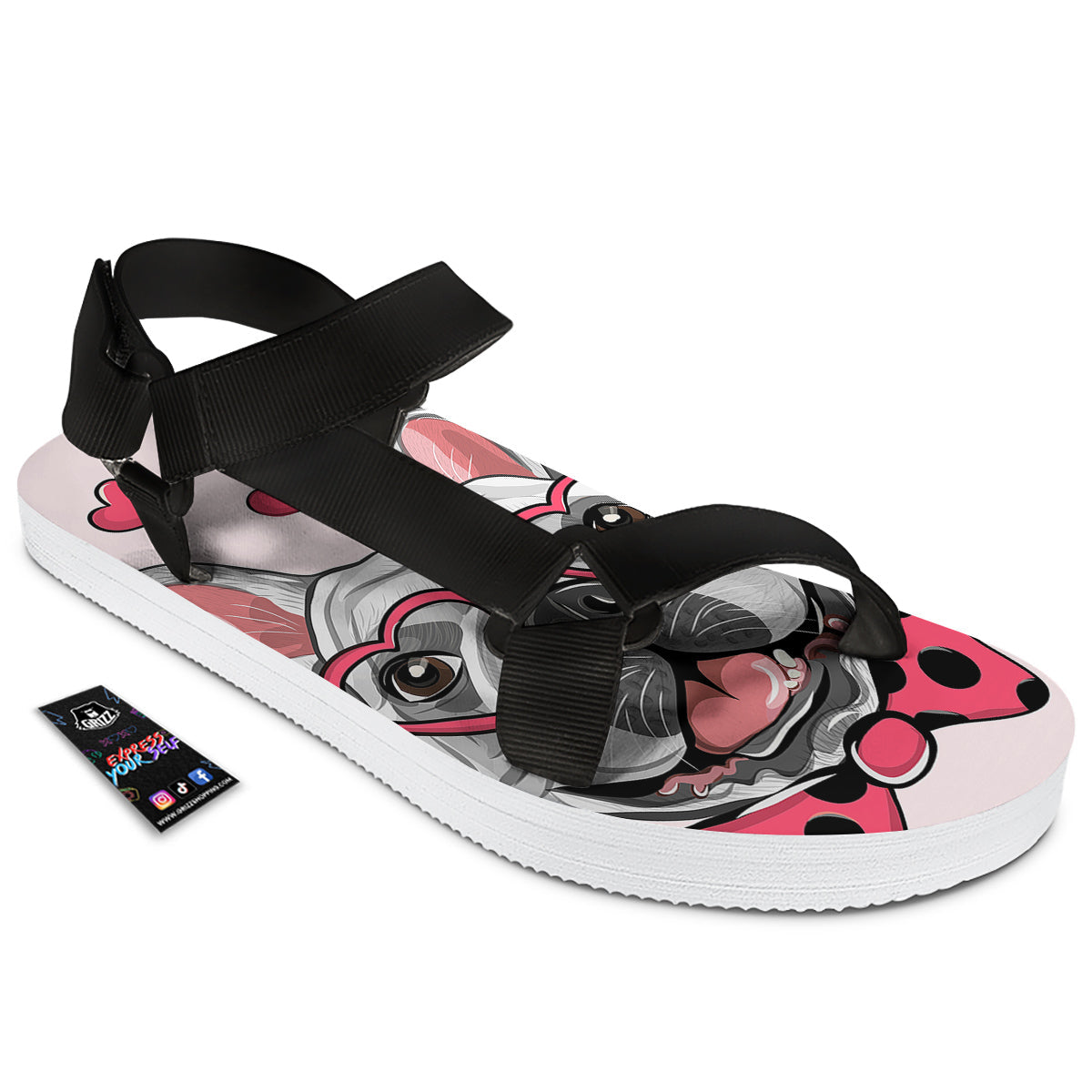 Pug With Glasses Cute Print Cute Black Open Toe Sandals-grizzshop