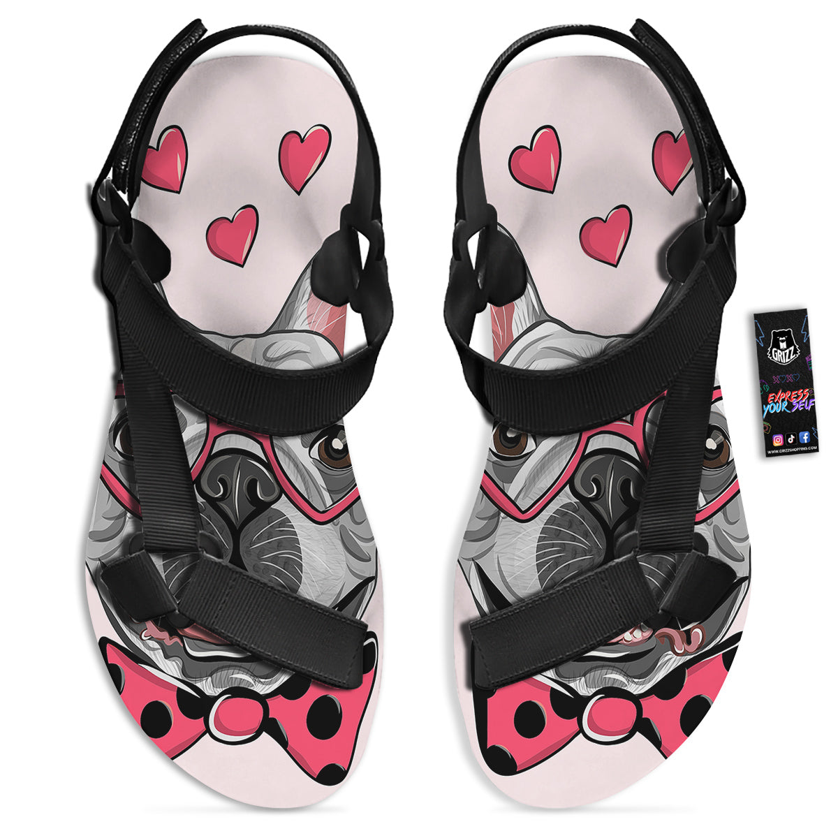 Pug With Glasses Cute Print Cute Black Open Toe Sandals-grizzshop