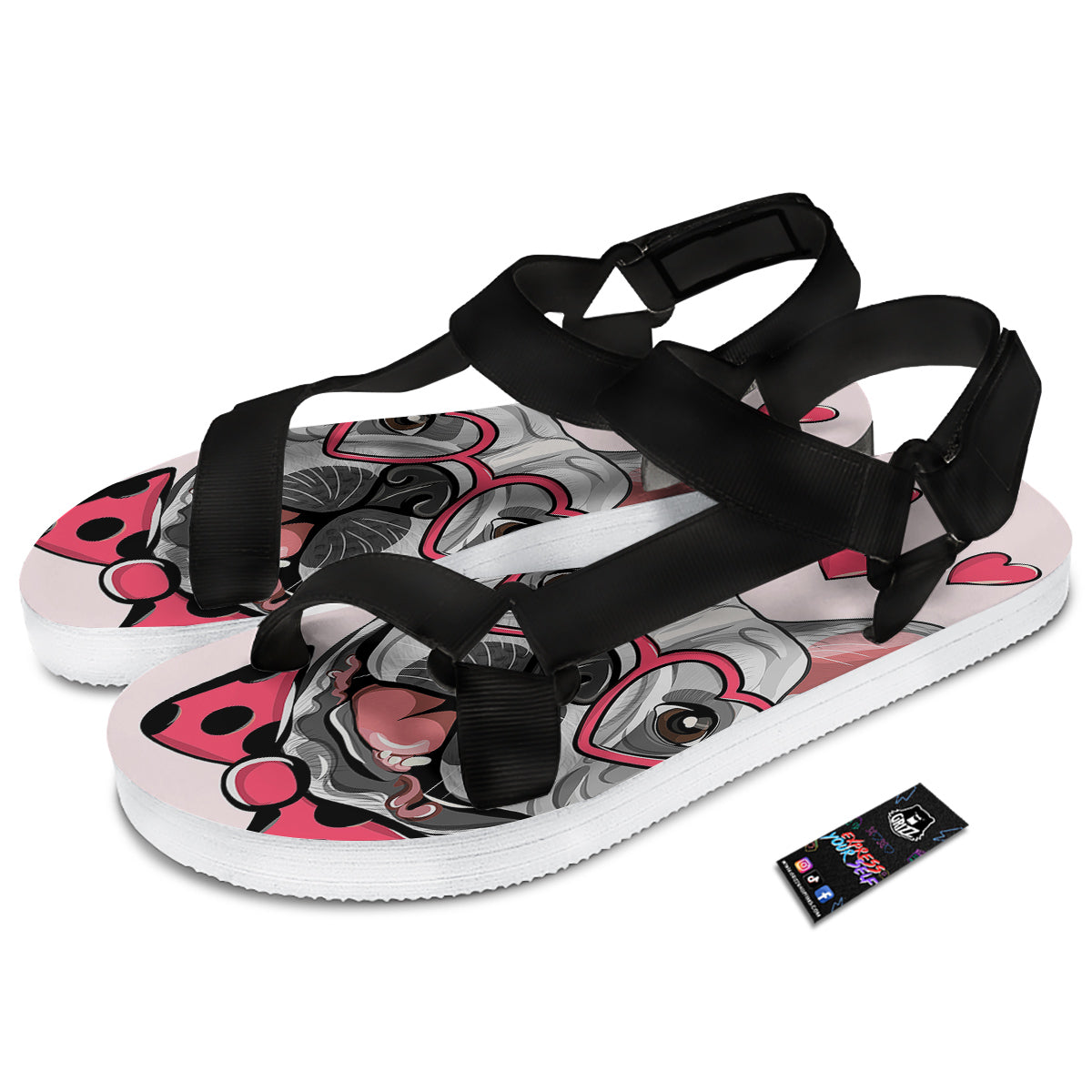 Pug With Glasses Cute Print Cute Black Open Toe Sandals-grizzshop