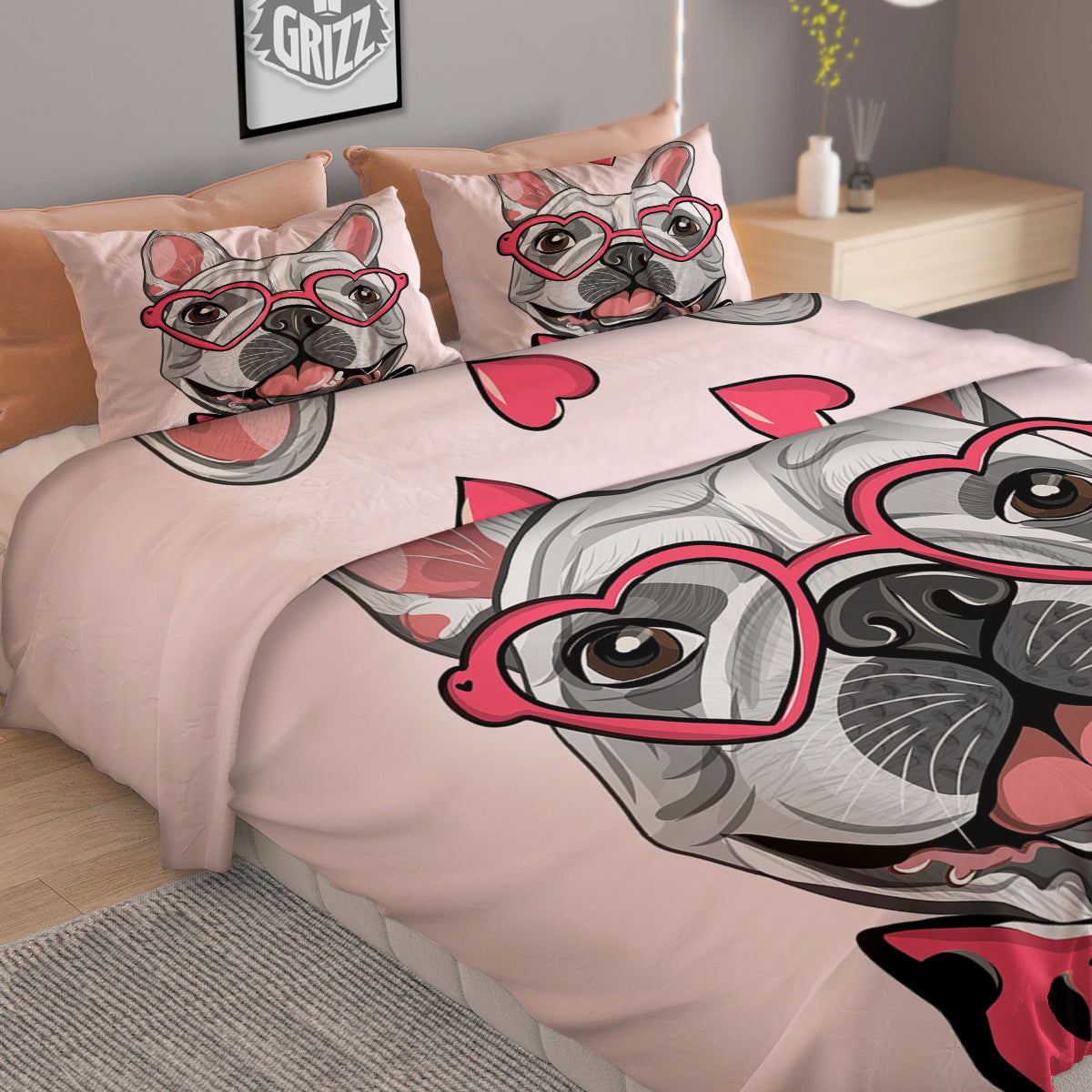 Pug With Glasses Cute Print Cute Duvet Cover Bedding Set
