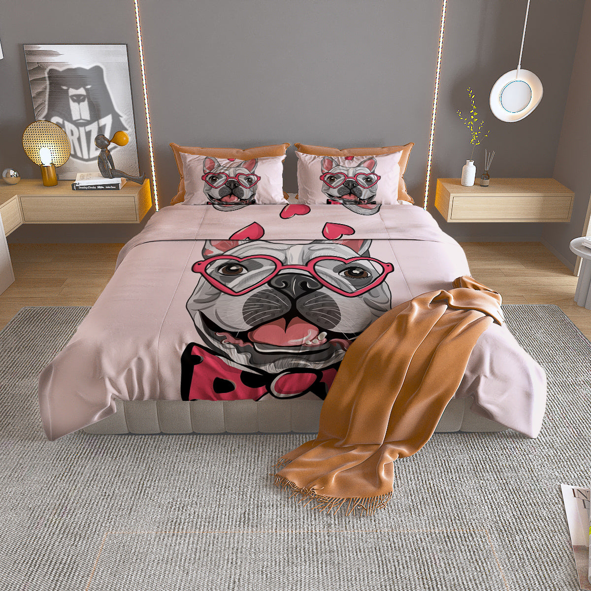 Pug With Glasses Cute Print Cute Duvet Cover Bedding Set