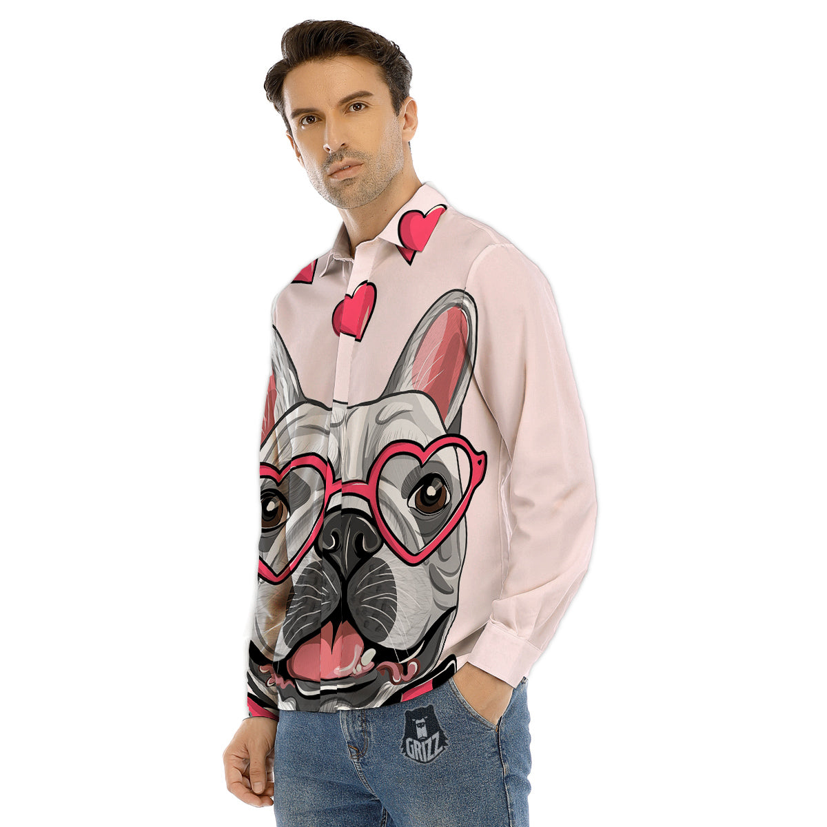Pug With Glasses Cute Print Cute Men's Dress Shirts-grizzshop