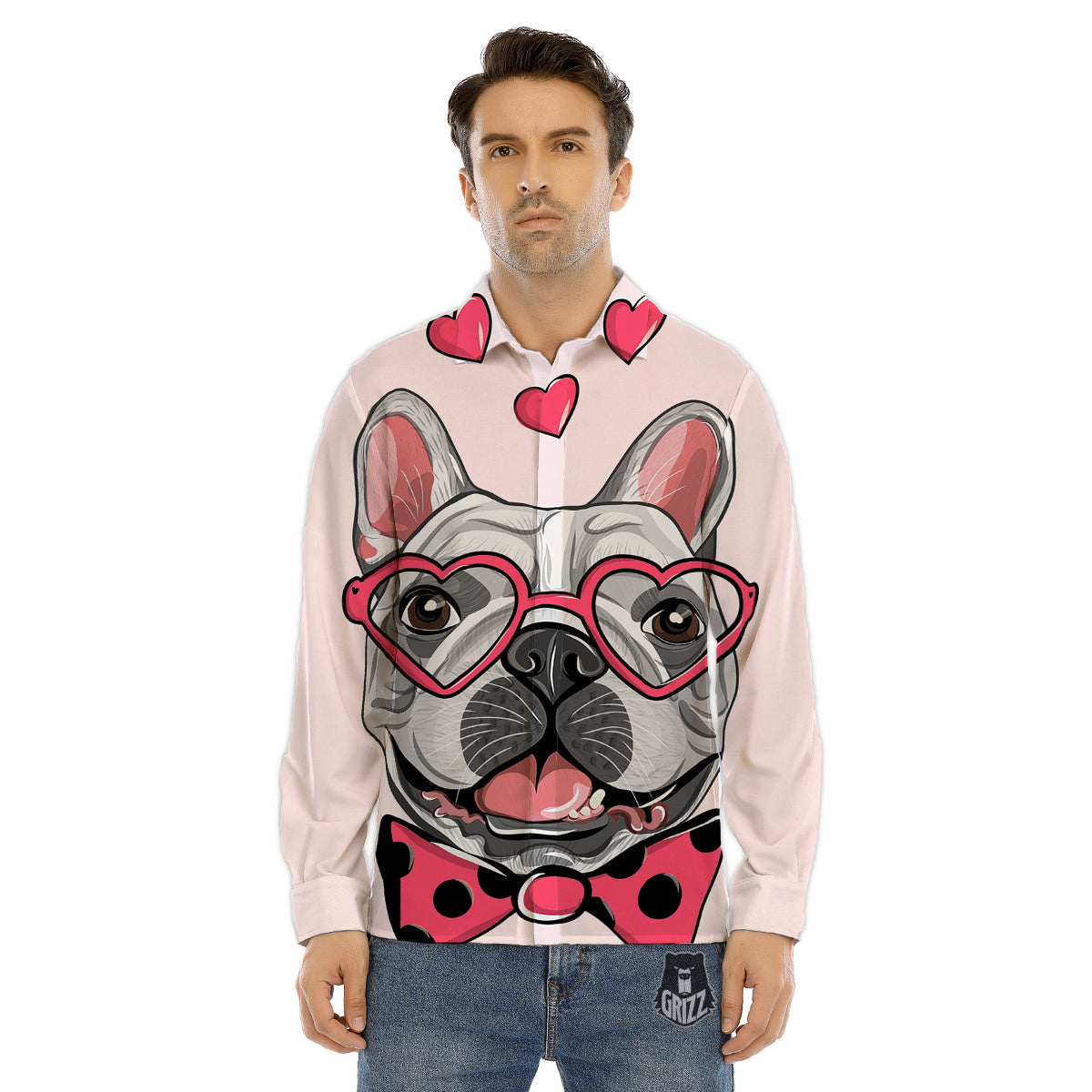 Pug With Glasses Cute Print Cute Men's Dress Shirts-grizzshop