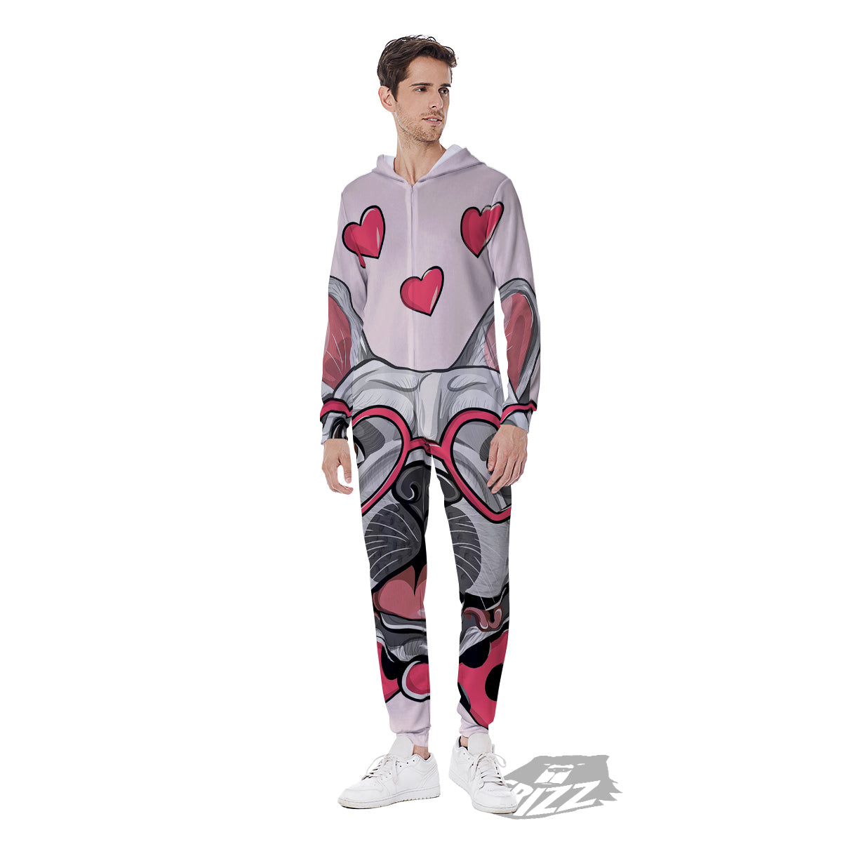 Pug With Glasses Cute Print Cute Men's Jumpsuit-grizzshop
