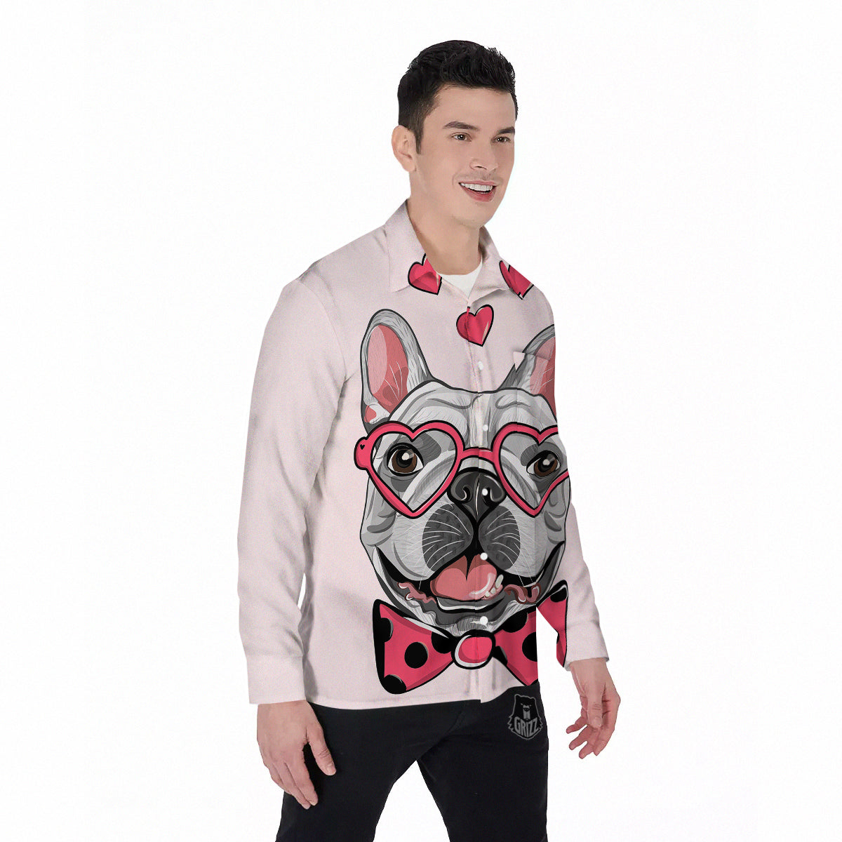 Pug With Glasses Cute Print Cute Men's Long Sleeve Shirts-grizzshop