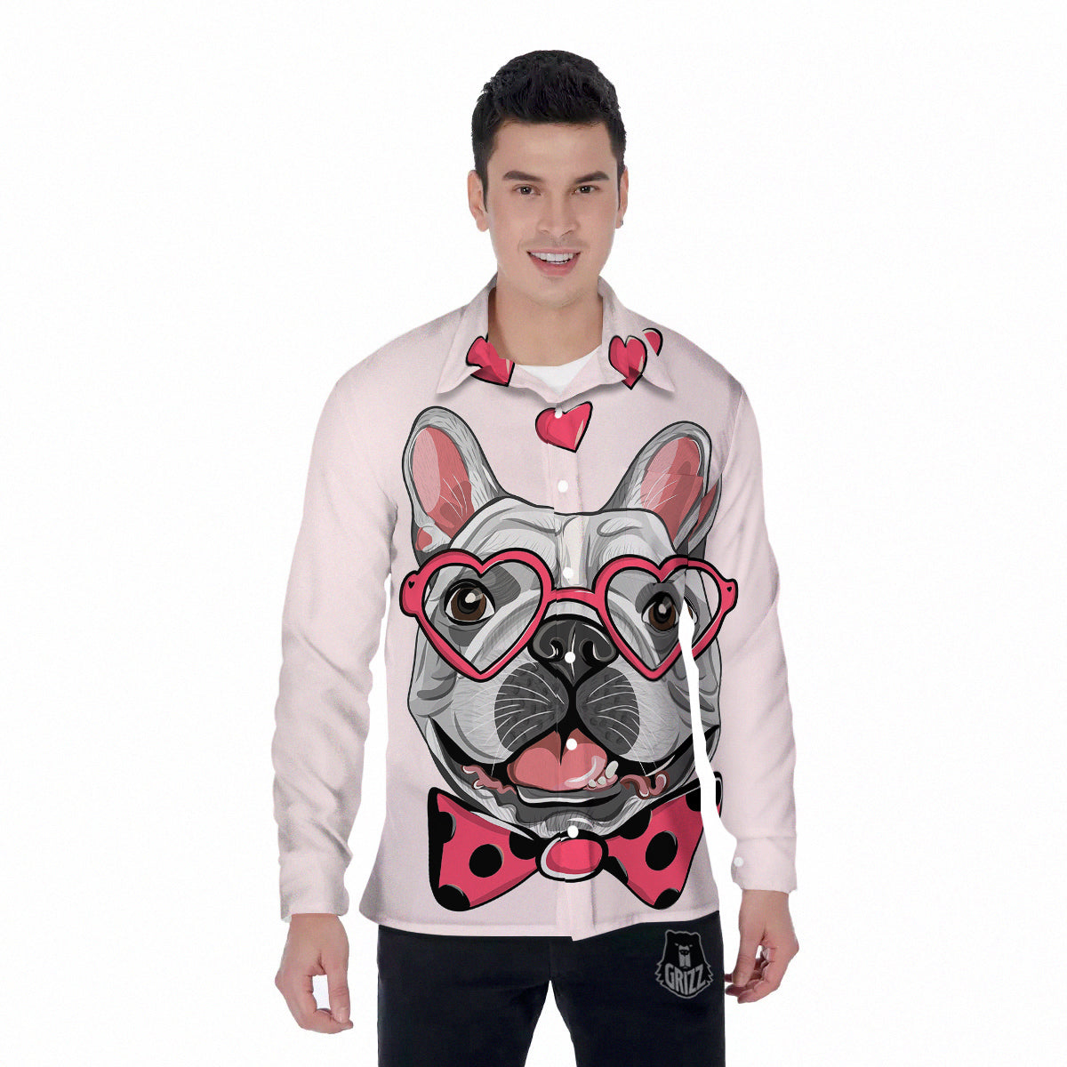Pug With Glasses Cute Print Cute Men's Long Sleeve Shirts-grizzshop