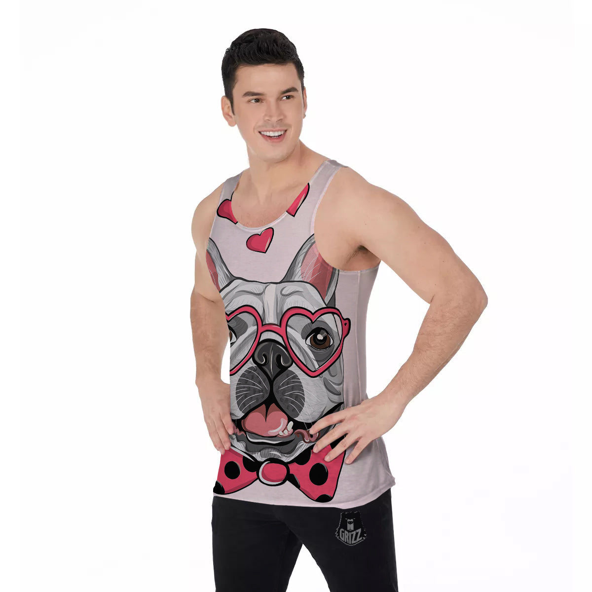 Pug With Glasses Cute Print Cute Men's Tank Top-grizzshop