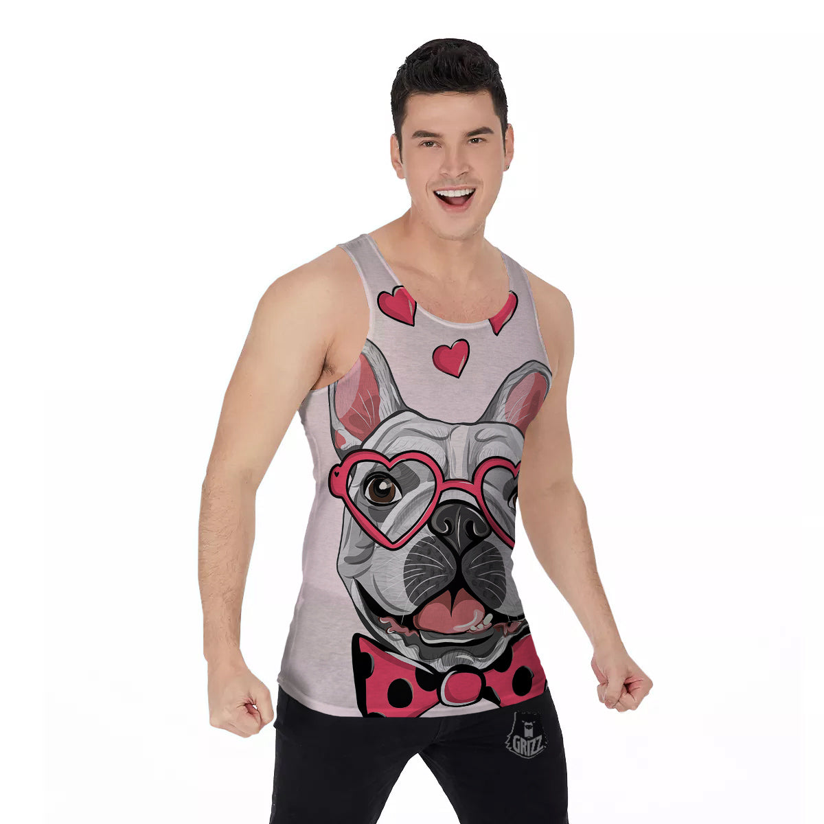 Pug With Glasses Cute Print Cute Men's Tank Top-grizzshop
