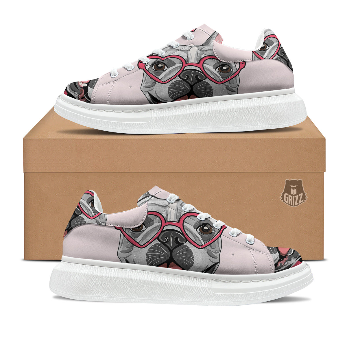 Pug With Glasses Cute Print Cute Platform Shoes-grizzshop