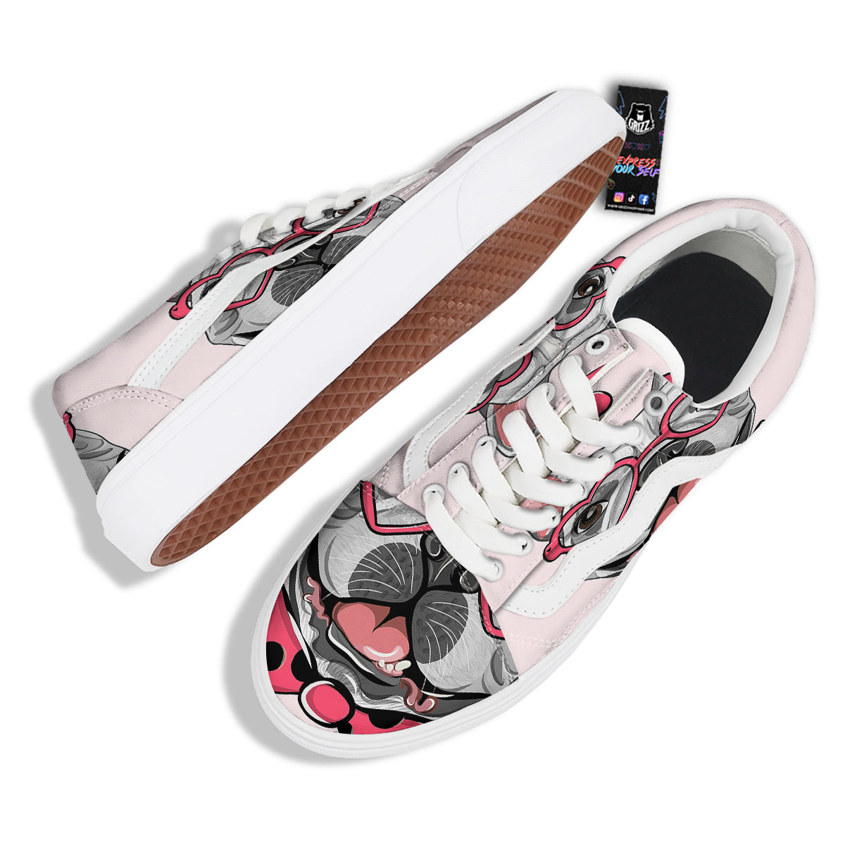 Pug With Glasses Cute Print Cute Skate Shoes-grizzshop