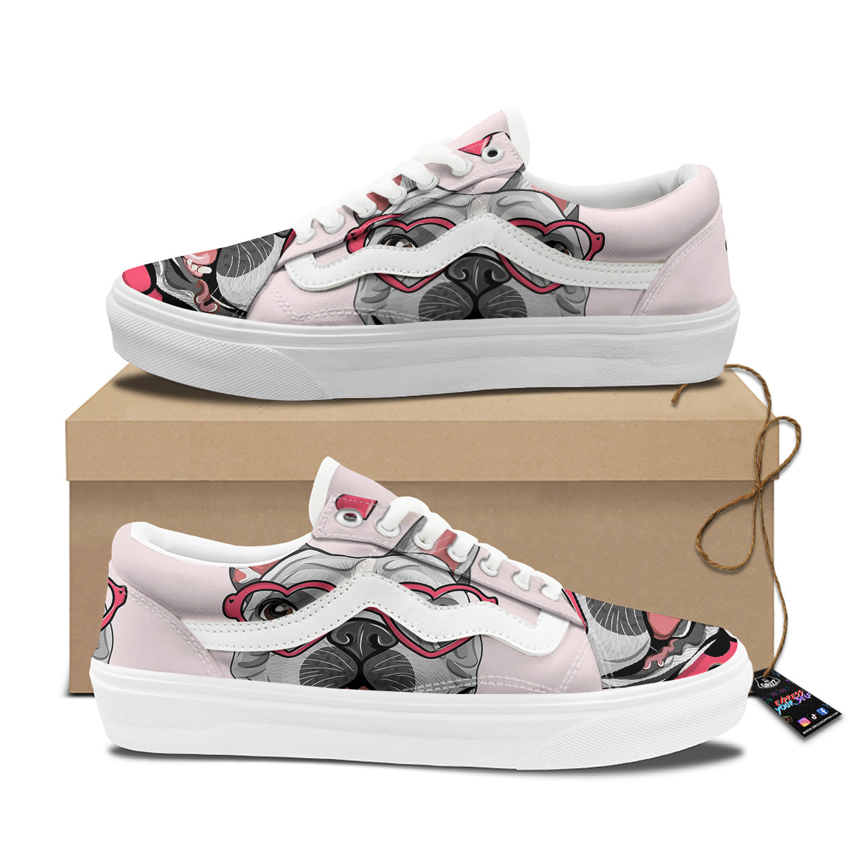 Pug With Glasses Cute Print Cute Skate Shoes-grizzshop