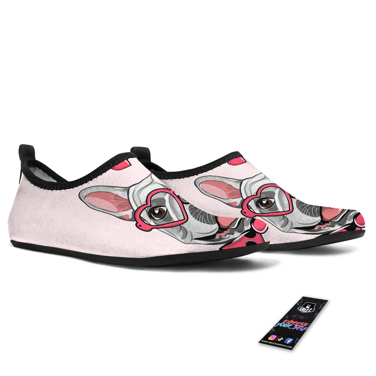 Pug With Glasses Cute Print Cute Water Shoes-grizzshop