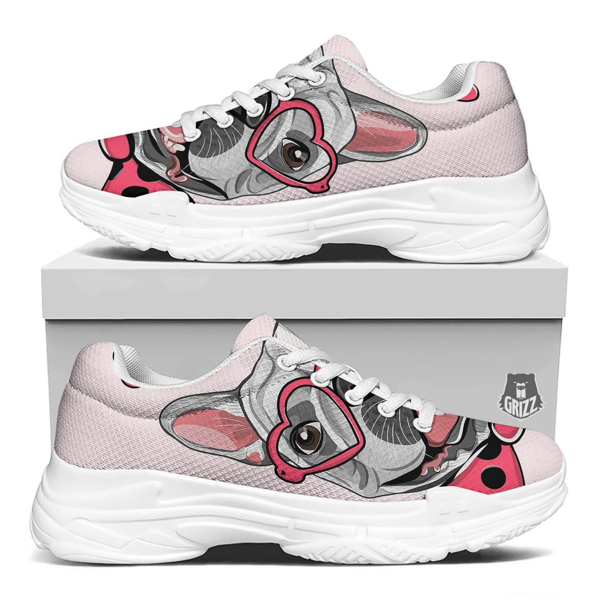 Pug With Glasses Cute Print Cute White Chunky Shoes-grizzshop