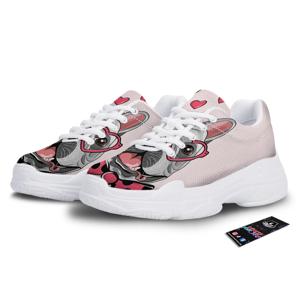 Pug With Glasses Cute Print Cute White Chunky Shoes-grizzshop