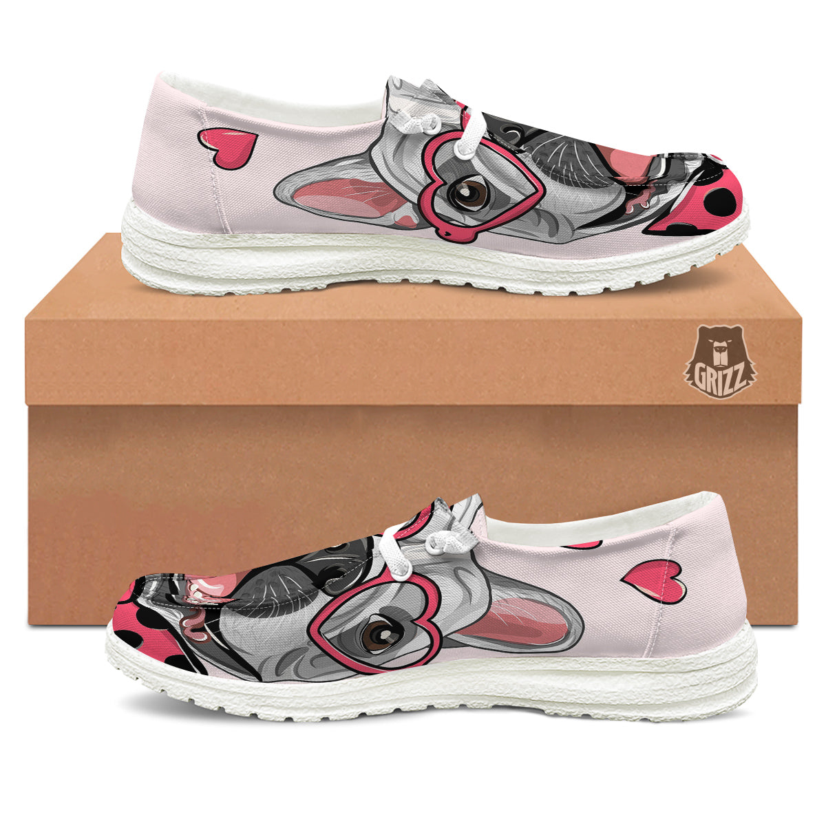 Pug With Glasses Cute Print Cute White Loafers-grizzshop