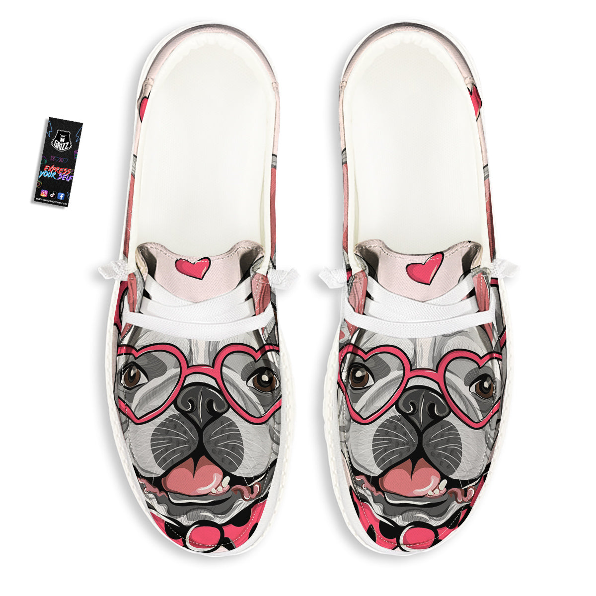 Pug With Glasses Cute Print Cute White Loafers-grizzshop