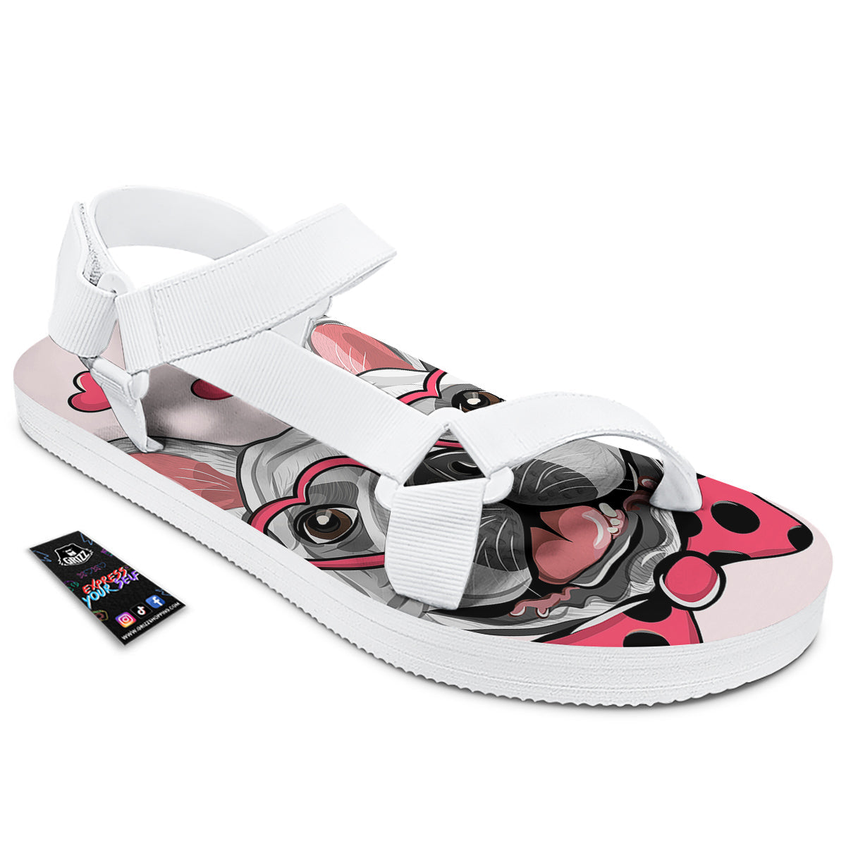 Pug With Glasses Cute Print Cute White Open Toe Sandals-grizzshop