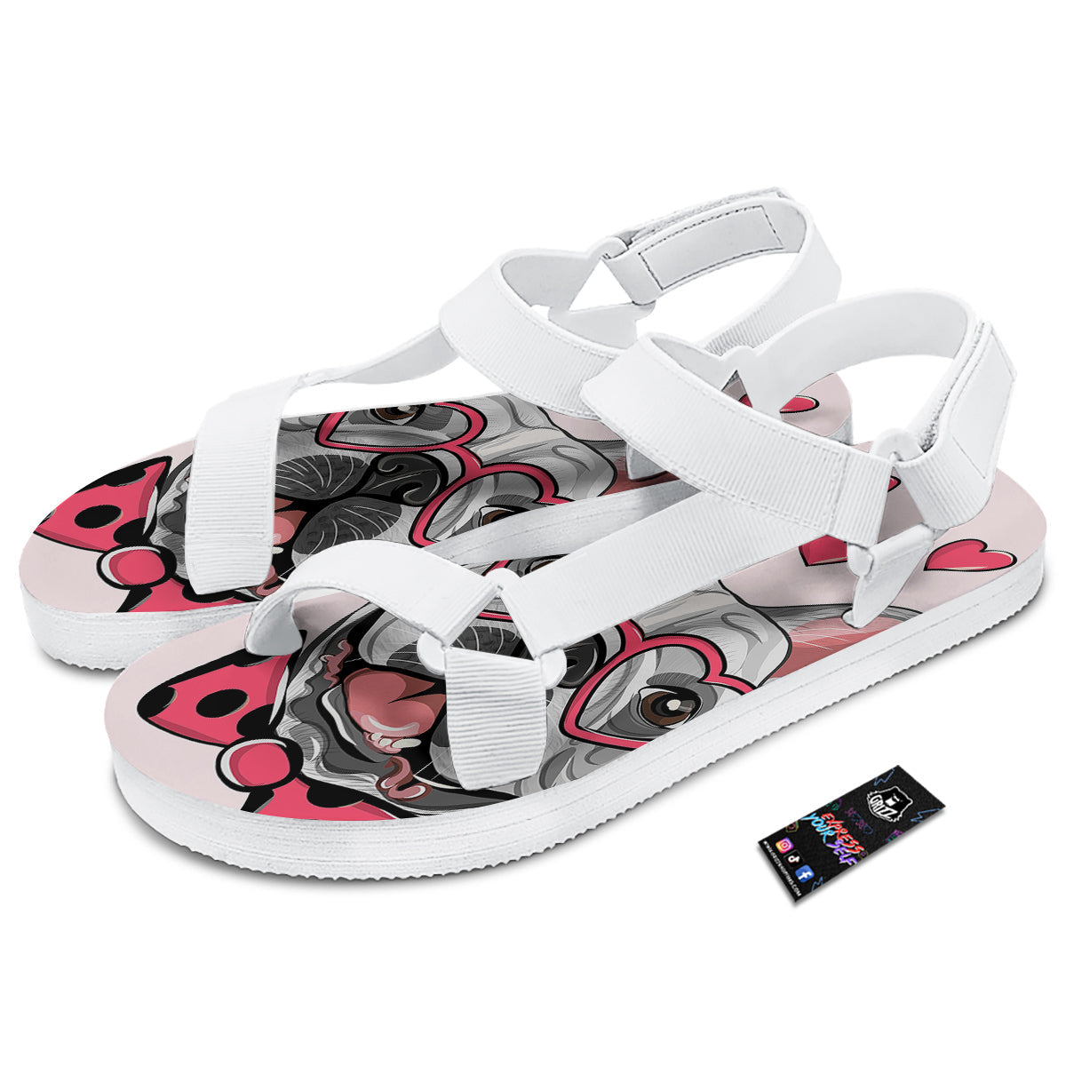 Pug With Glasses Cute Print Cute White Open Toe Sandals-grizzshop