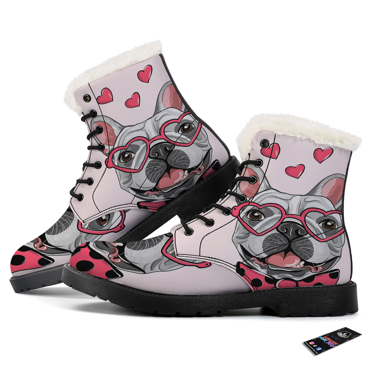 Pug With Glasses Cute Print Cute Winter Boots-grizzshop