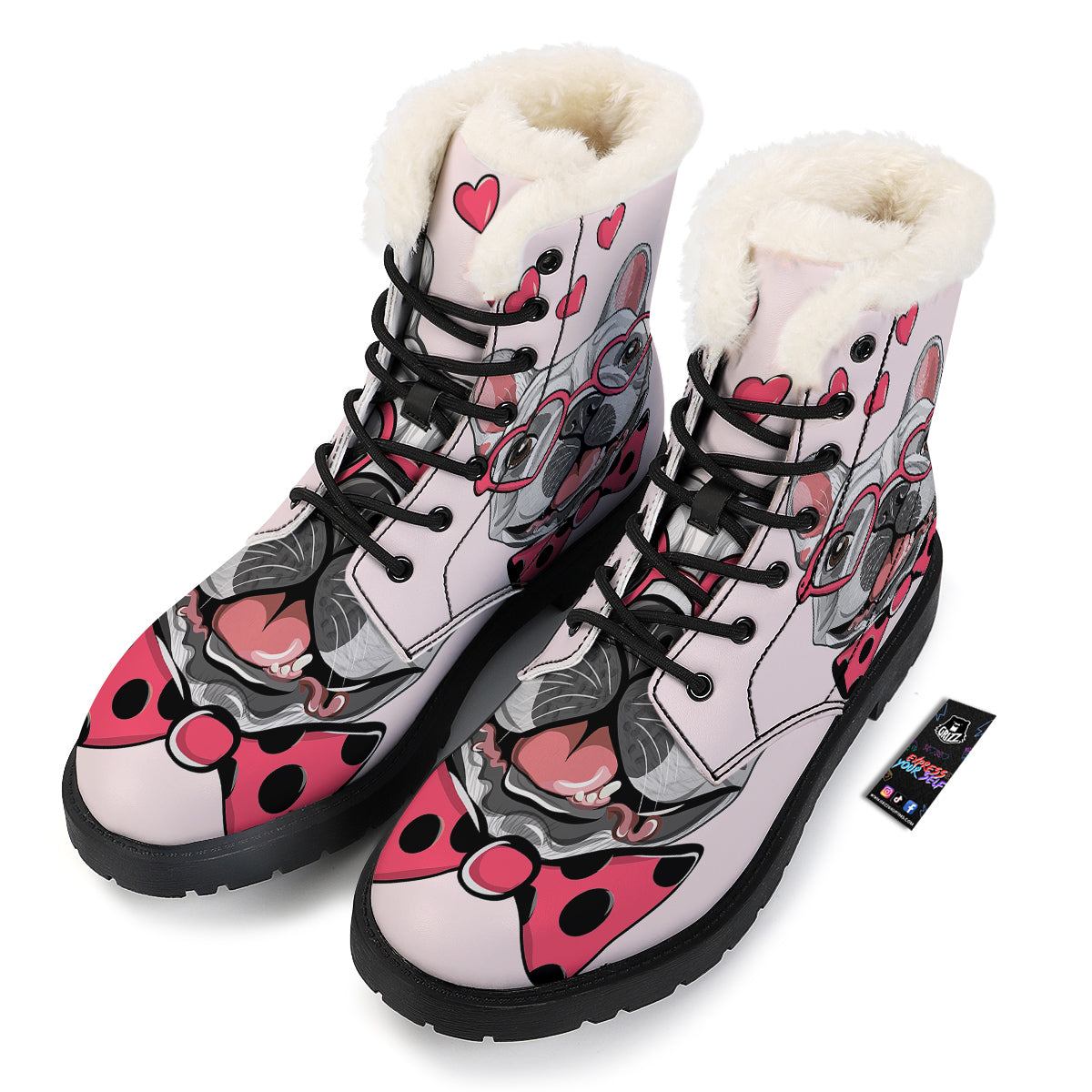 Pug With Glasses Cute Print Cute Winter Boots-grizzshop