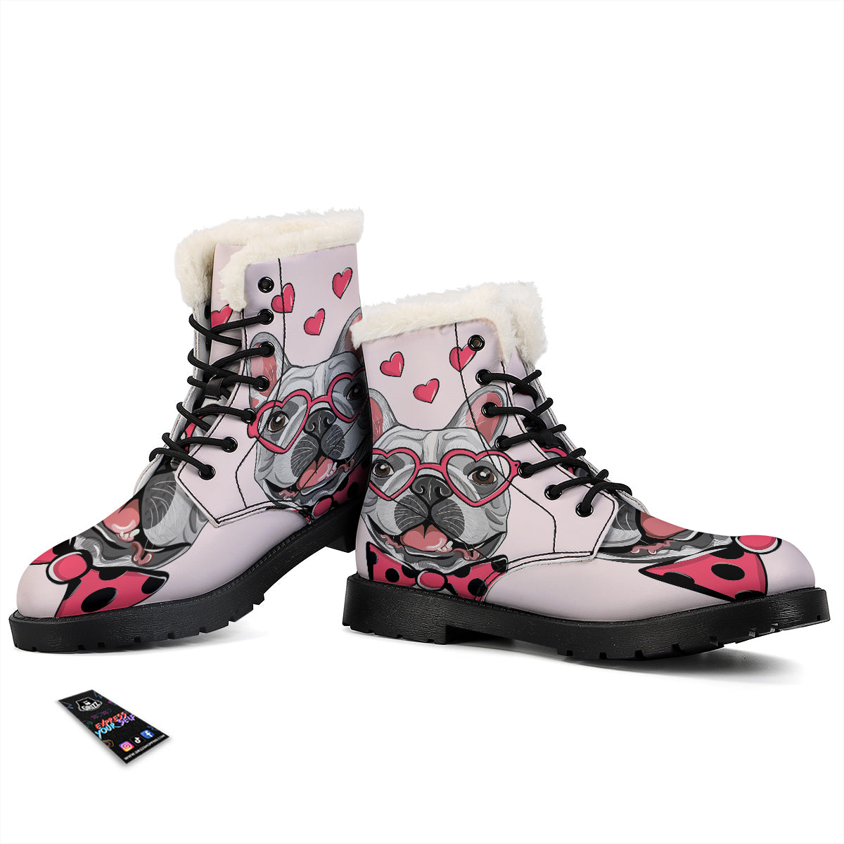 Pug With Glasses Cute Print Cute Winter Boots-grizzshop
