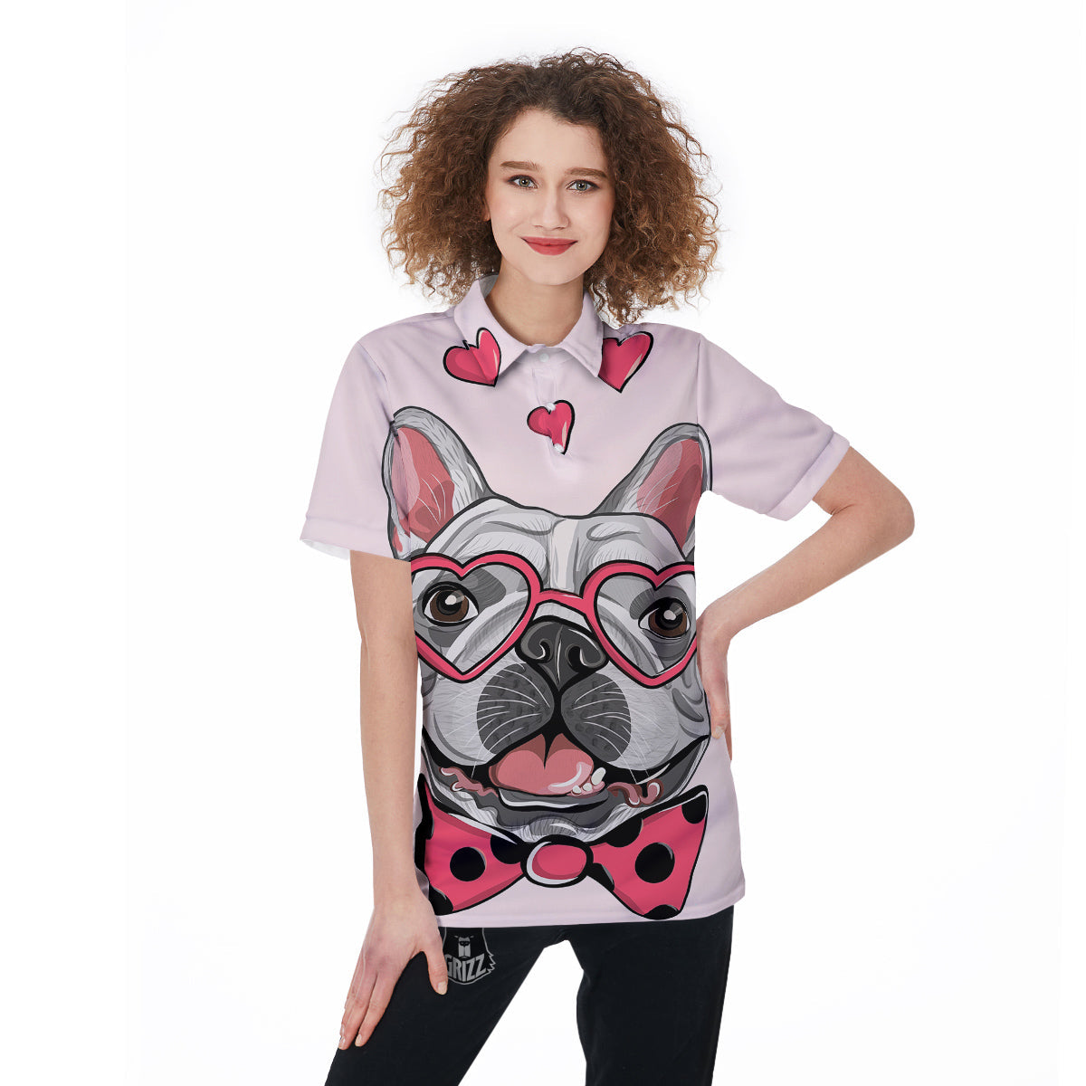 Pug With Glasses Cute Print Cute Women's Golf Shirts-grizzshop