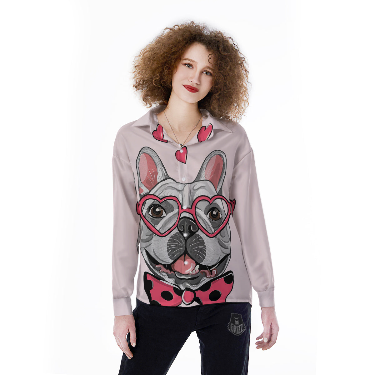 Pug With Glasses Cute Print Cute Women's Long Sleeve Shirts-grizzshop