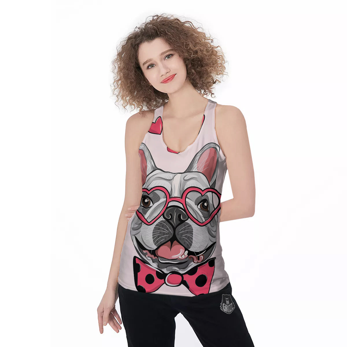Pug With Glasses Cute Print Cute Women's Racerback Tank Top-grizzshop