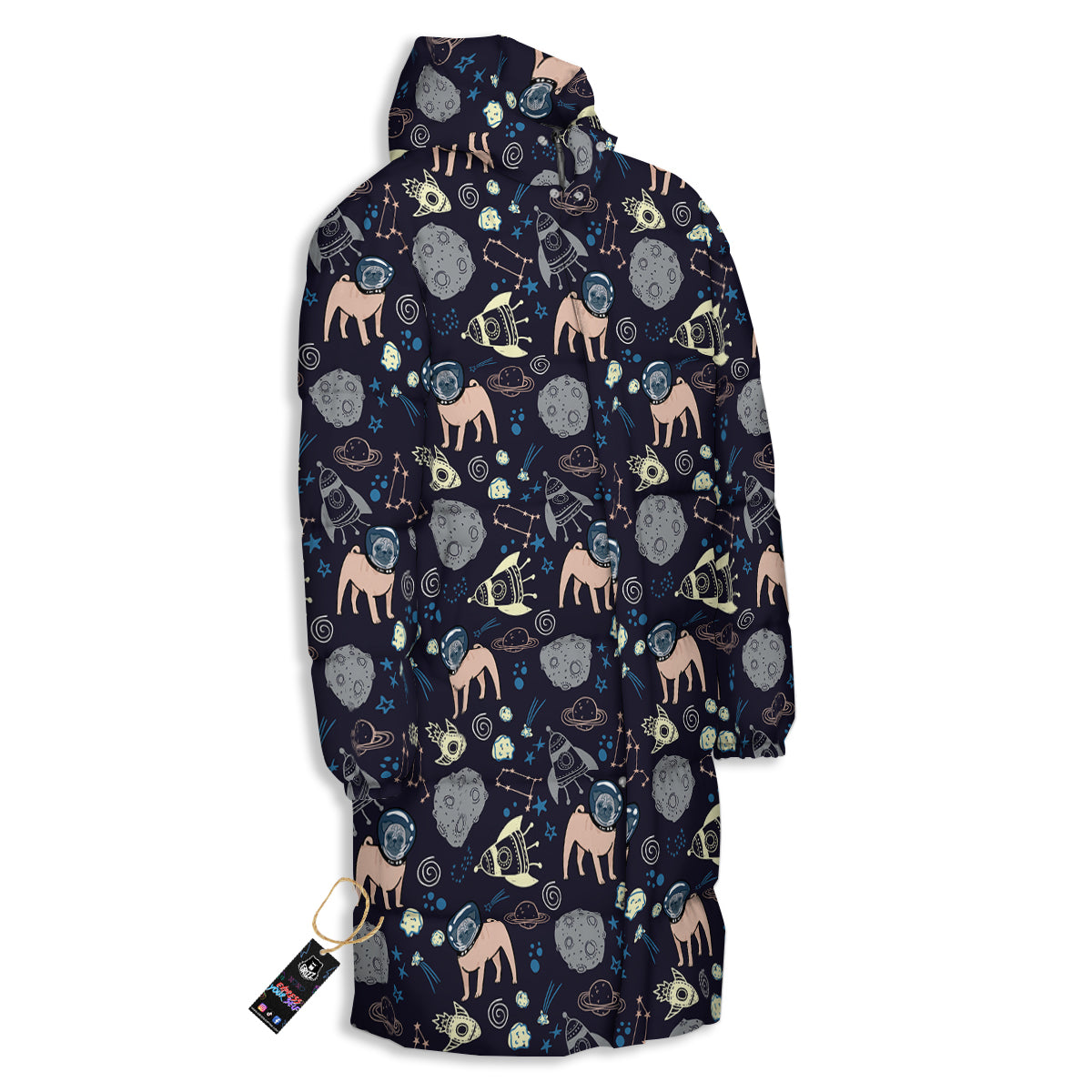 Pug And Astronaut In The Space Print Pattern Long Down Jacket