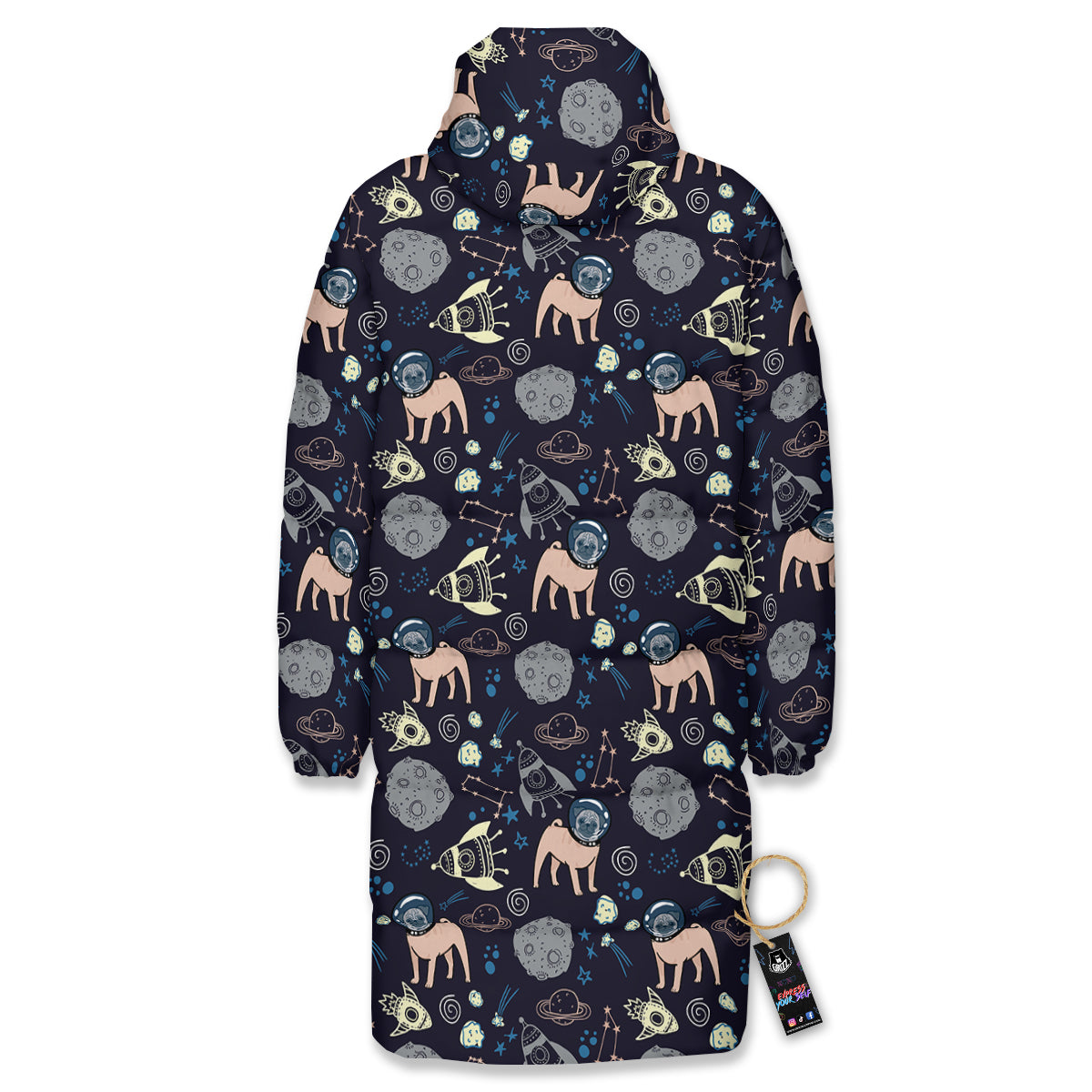 Pug And Astronaut In The Space Print Pattern Long Down Jacket