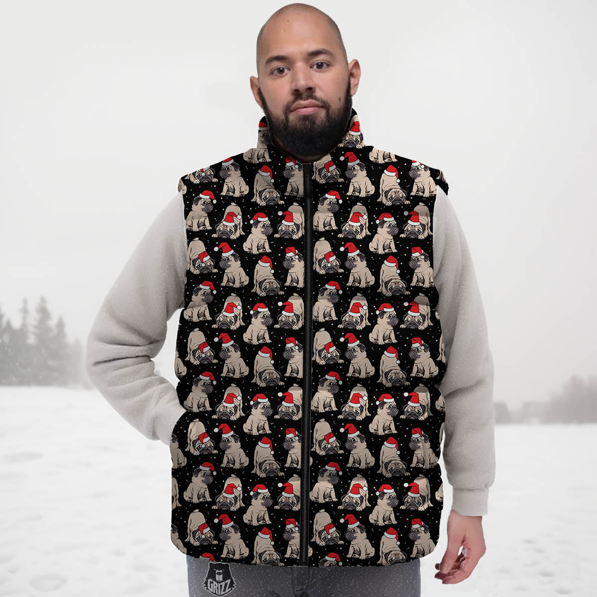 Pug Christmas Santa Print Pattern Down Vest