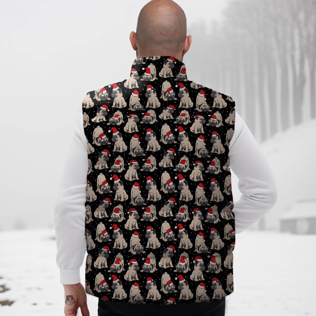 Pug Christmas Santa Print Pattern Down Vest