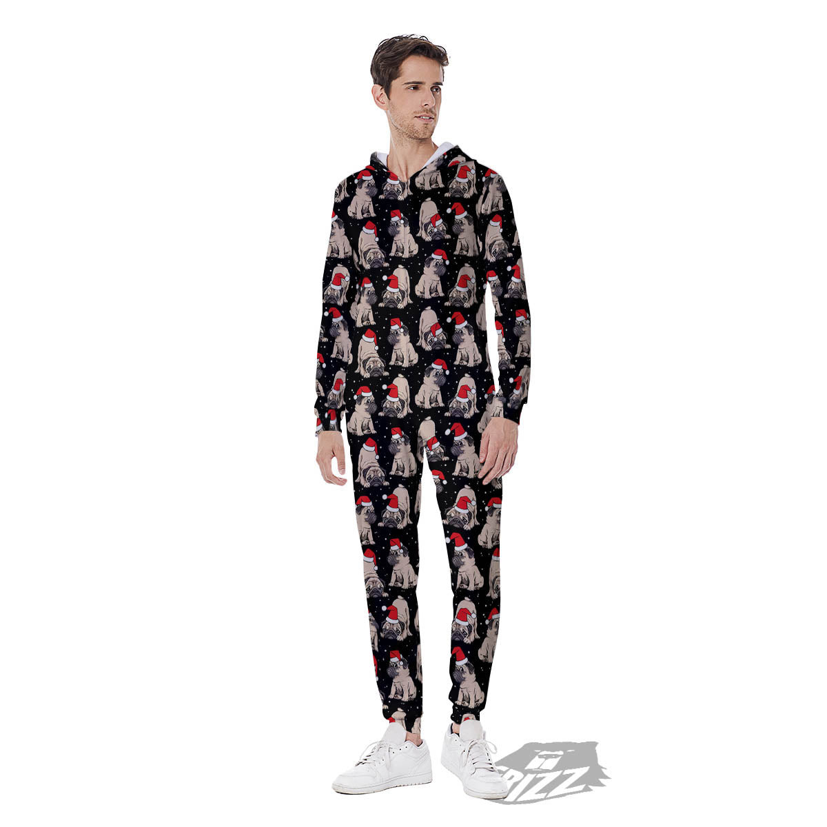 Pug Christmas Santa Print Pattern Men's Jumpsuit-grizzshop