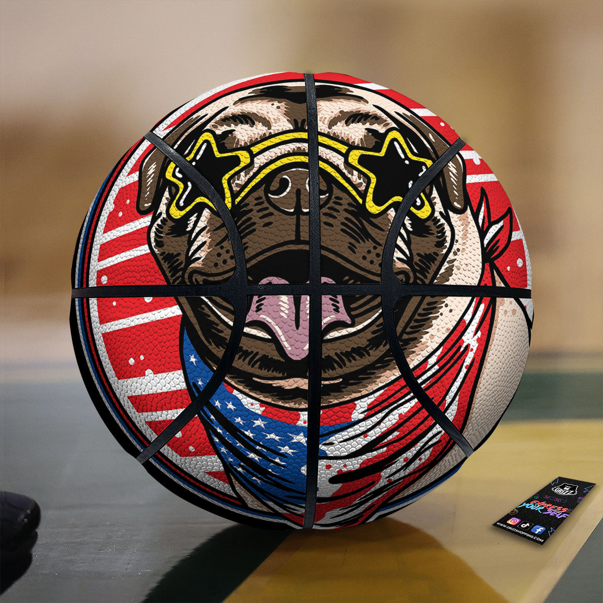 Pug Hipster Print Basketball