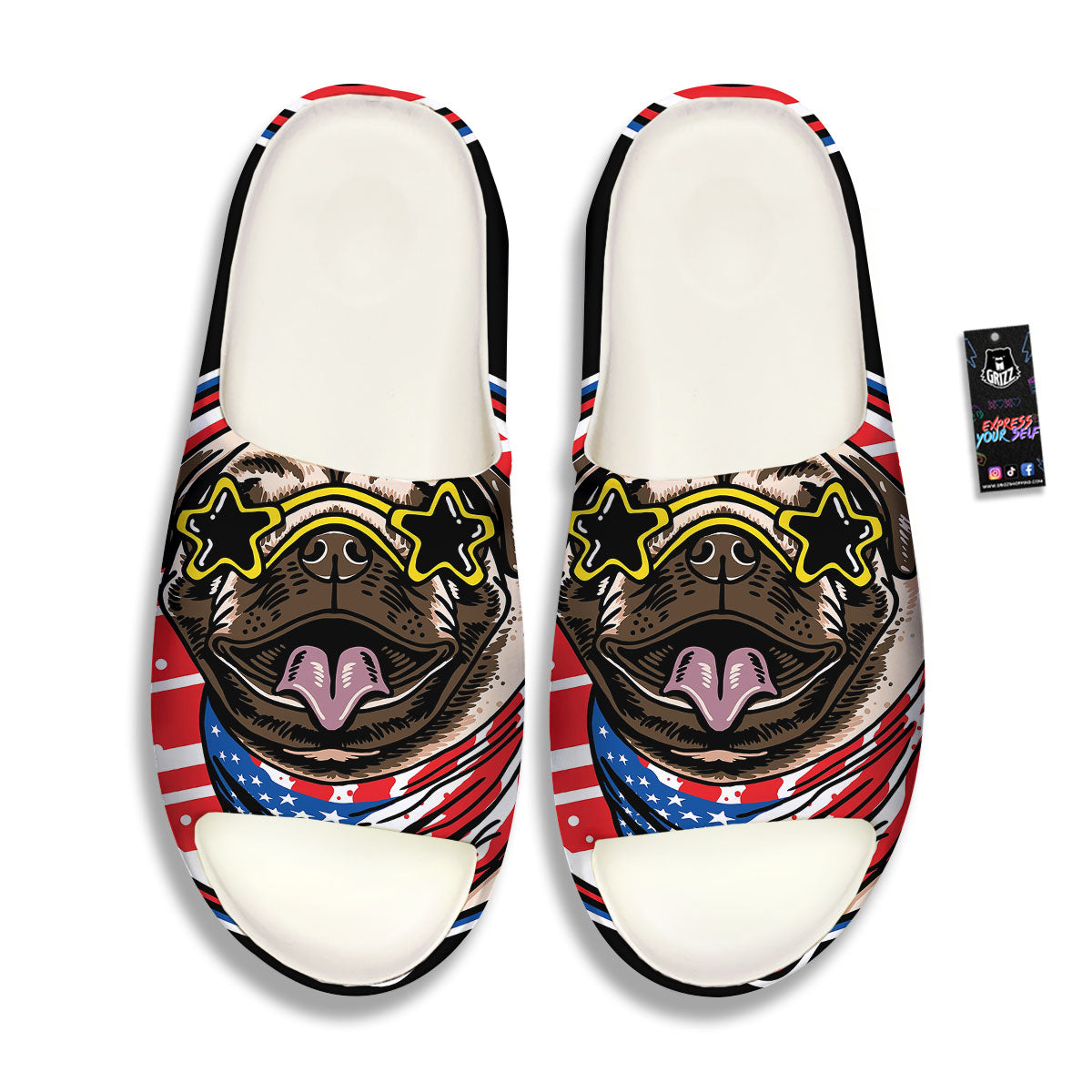 Pug Hipster Print Sandals-grizzshop
