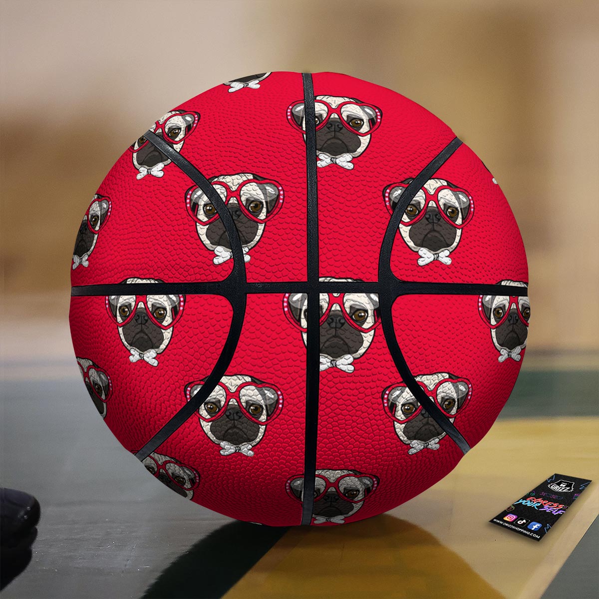 Portrait Pug Vintage Print Pattern Basketball