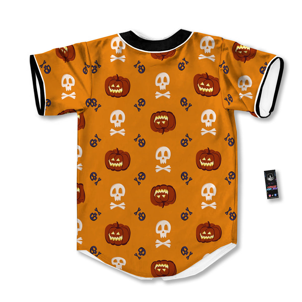 Pumkin And Skull Halloween Print Pattern Baseball Jersey-grizzshop