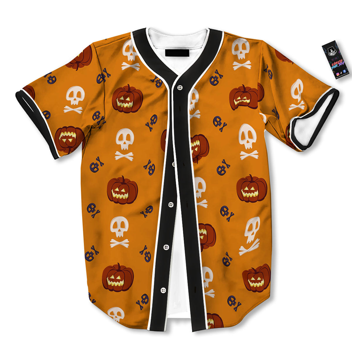 Pumkin And Skull Halloween Print Pattern Baseball Jersey-grizzshop