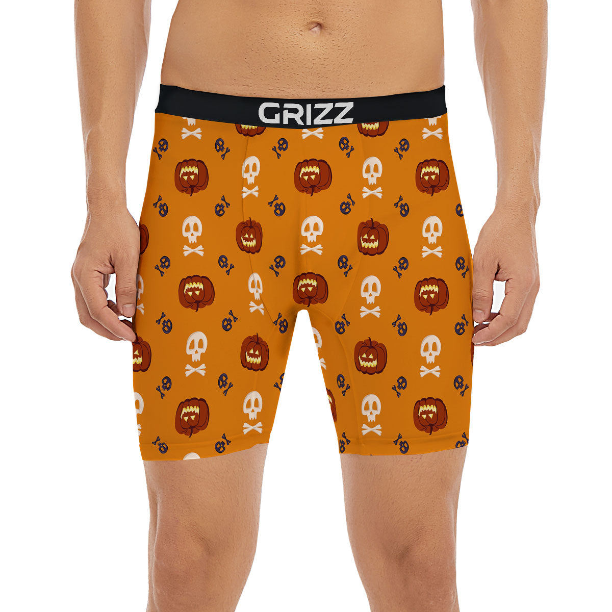Pumkin And Skull Halloween Print Pattern Boxer Briefs-grizzshop