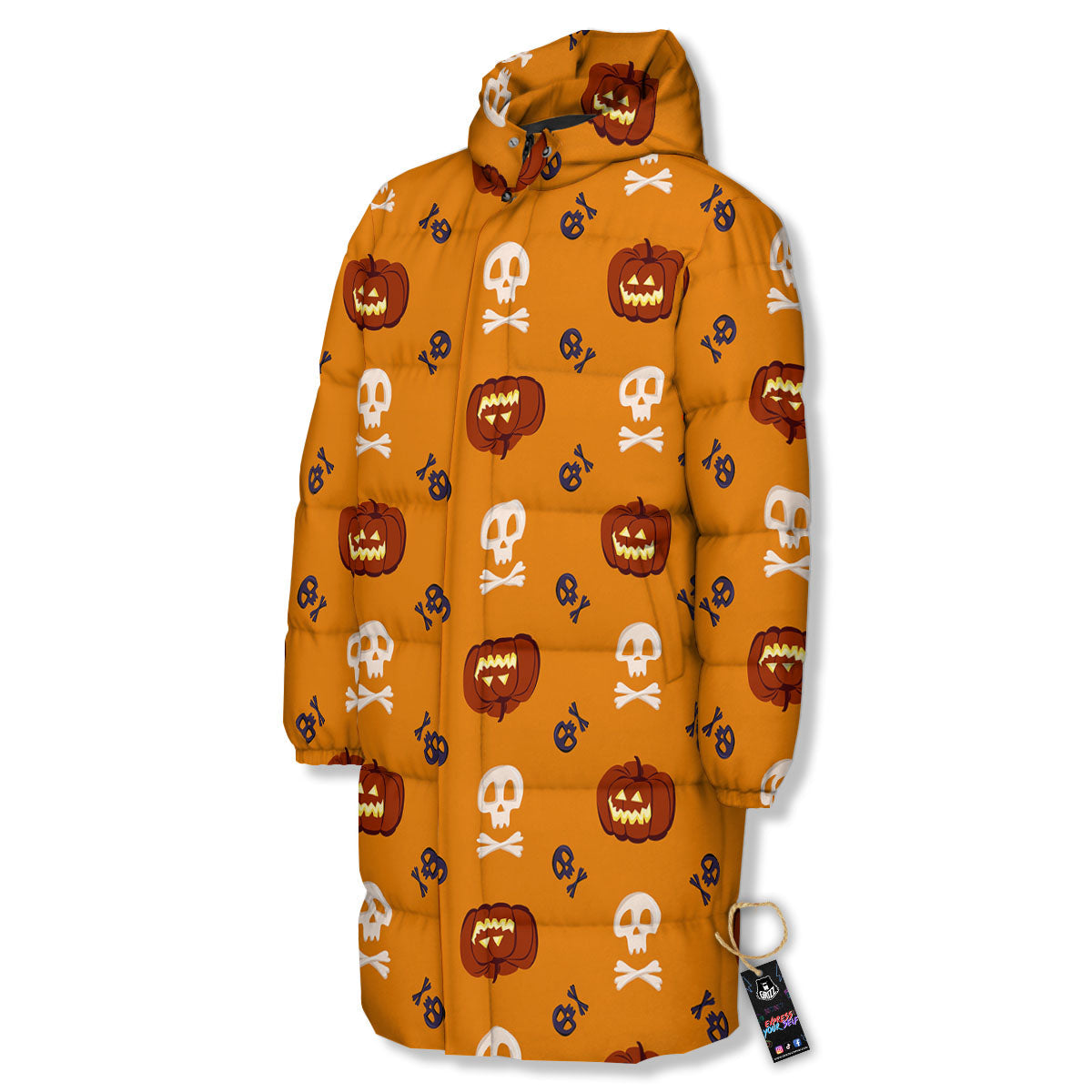 Pumkin And Skull Halloween Print Pattern Long Down Jacket-grizzshop
