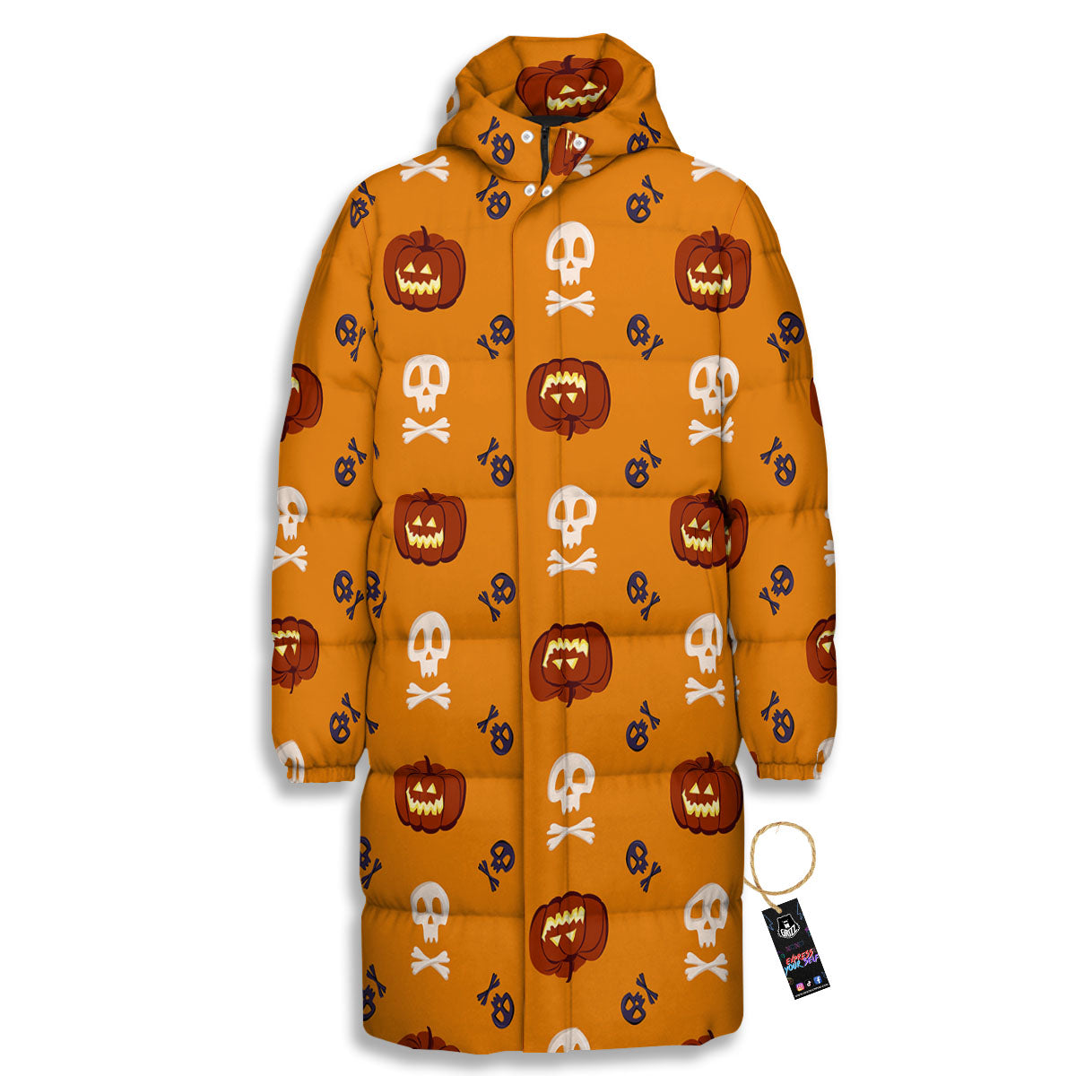Pumkin And Skull Halloween Print Pattern Long Down Jacket-grizzshop