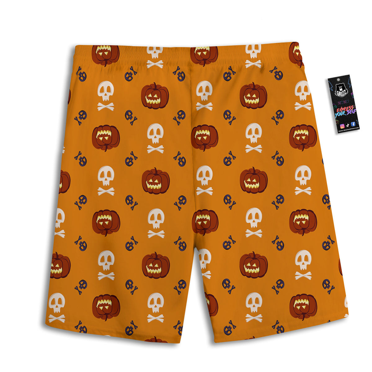 Pumkin And Skull Halloween Print Pattern Men's Athletic Shorts