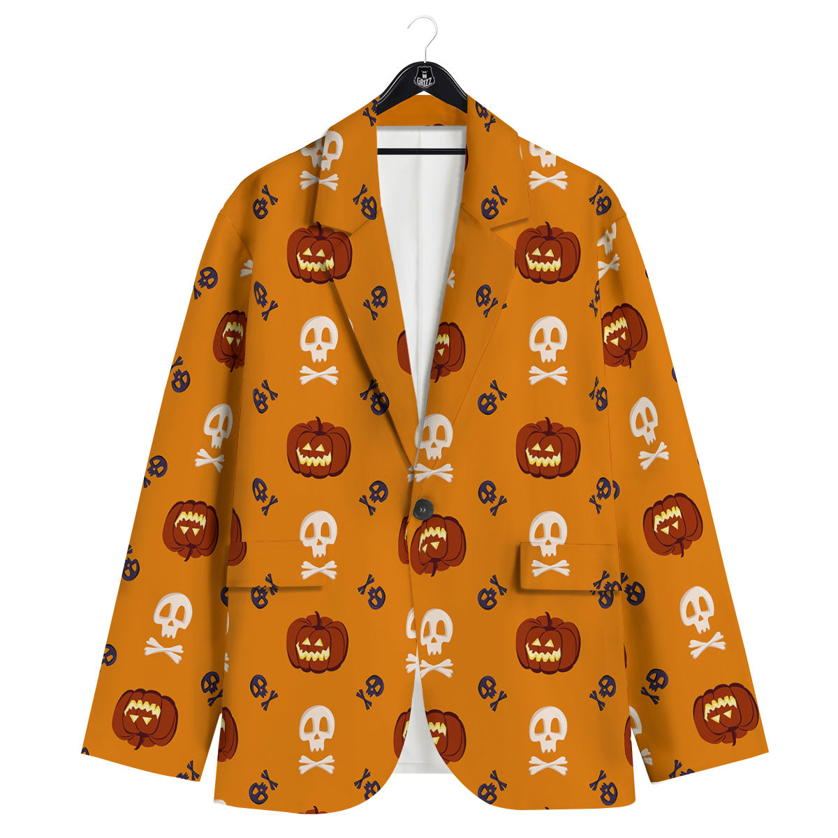 Pumkin And Skull Halloween Print Pattern Men's Sport Coat-grizzshop
